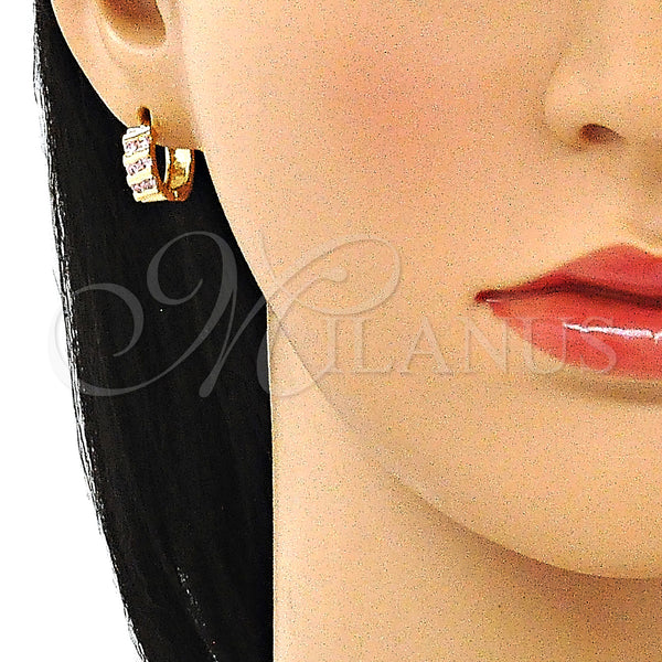 Gold Filled Hoop Earrings — Huggie Hoop with Pink Cubic Zirconia Polished 02. — alternate product view — SKU 144897 | Oro Laminado aretes de aro — Huggie Hoop with Pink Cubic Zirconia pulido 02. — SKU 144897