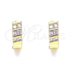 Oro Laminado Huggie Hoop, Gold Filled Style with Pink Cubic Zirconia, Polished, Golden Finish, 02.210.0609.2.12