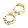Oro Laminado Huggie Hoop, Gold Filled Style with Pink Cubic Zirconia, Polished, Golden Finish, 02.210.0609.2.12