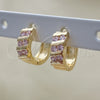Oro Laminado Huggie Hoop, Gold Filled Style with Pink Cubic Zirconia, Polished, Golden Finish, 02.210.0609.2.12