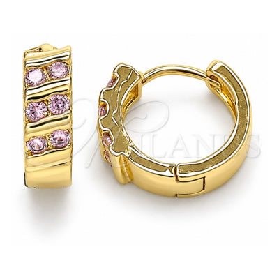 Oro Laminado Huggie Hoop, Gold Filled Style with Pink Cubic Zirconia, Polished, Golden Finish, 02.210.0609.2.12