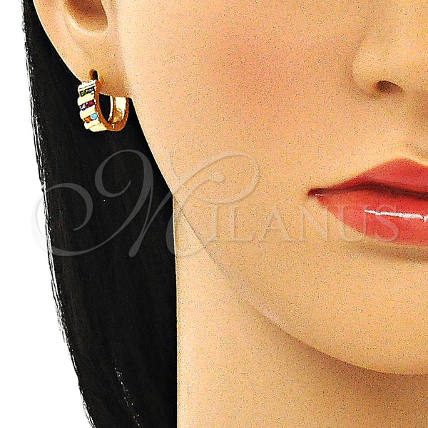 Gold Filled Hoop Earrings — Huggie Hoop with Multicolor Cubic Zirconia Polished 02. — alternate product view — SKU 144898 | Oro Laminado aretes de aro — Huggie Hoop with Multicolor Cubic Zirconia pulido 02. — SKU 144898