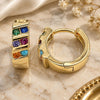 Oro Laminado Huggie Hoop, Gold Filled Style with Multicolor Cubic Zirconia, Polished, Golden Finish, 02.210.0609.3.12