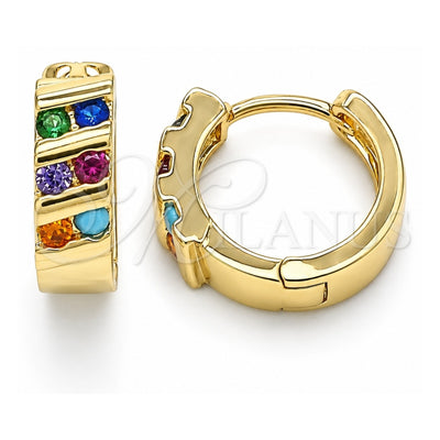 Oro Laminado Huggie Hoop, Gold Filled Style with Multicolor Cubic Zirconia, Polished, Golden Finish, 02.210.0609.3.12