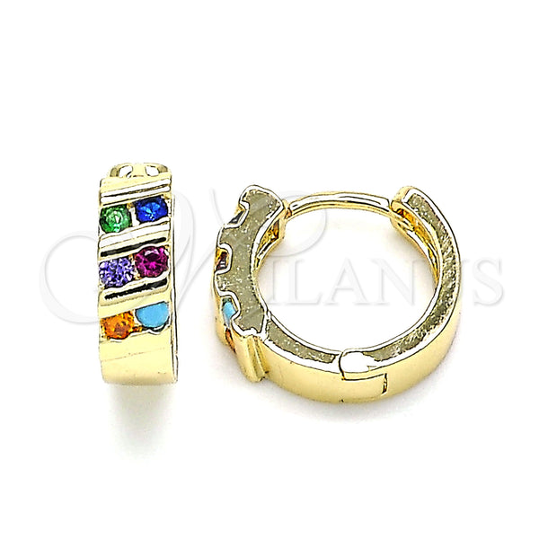 Gold Filled Hoop Earrings — Huggie Hoop with Multicolor Cubic Zirconia Polished 02. — main product view — SKU 144898 | Oro Laminado aretes de aro — Huggie Hoop with Multicolor Cubic Zirconia pulido 02. — SKU 144898