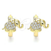 Oro Laminado Huggie Hoop, Gold Filled Style Elephant Design, with White Cubic Zirconia, Polished, Golden Finish, 02.210.0610.15
