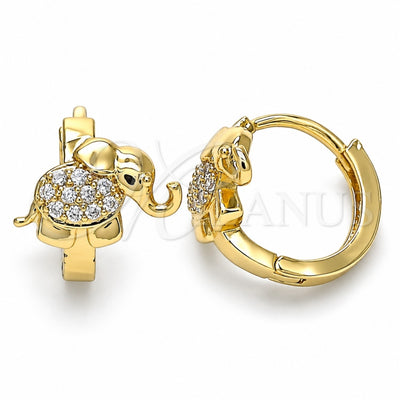 Oro Laminado Huggie Hoop, Gold Filled Style Elephant Design, with White Cubic Zirconia, Polished, Golden Finish, 02.210.0610.15