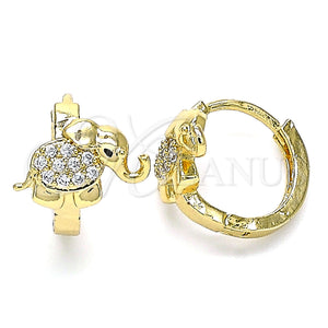 Gold Filled Hoop Earrings — Huggie Hoop Elephant Design with White Cubic Zirconia — main product view — SKU 144899 | Oro Laminado aretes de aro — Huggie Hoop Elephant diseño with blanco Cubic Zirconia — SKU 144899