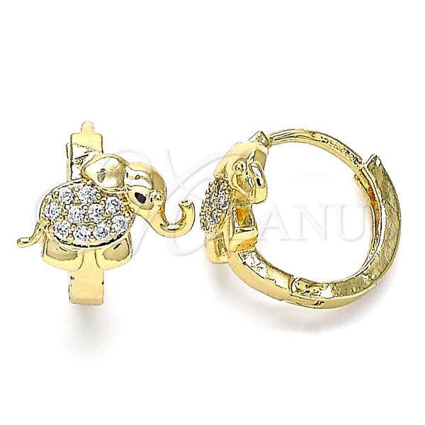 Gold Filled Hoop Earrings — Huggie Hoop Elephant Design with White Cubic Zirconia — main product view — SKU 144899 | Oro Laminado aretes de aro — Huggie Hoop Elephant diseño with blanco Cubic Zirconia — SKU 144899