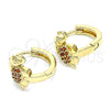 Oro Laminado Huggie Hoop, Gold Filled Style Elephant Design, with Garnet Cubic Zirconia, Polished, Golden Finish, 02.210.0610.1.15