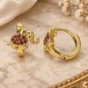 Oro Laminado Huggie Hoop, Gold Filled Style Elephant Design, with Garnet Cubic Zirconia, Polished, Golden Finish, 02.210.0610.1.15