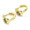 Oro Laminado Huggie Hoop, Gold Filled Style Elephant Design, with Multicolor Cubic Zirconia, Polished, Golden Finish, 02.210.0610.2.15
