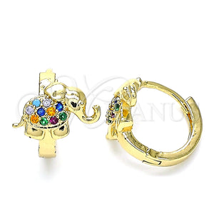 Gold Filled Hoop Earrings — Huggie Hoop Elephant Design with Multicolor Cubic Zirconia — main product view — SKU 144901 | Oro Laminado aretes de aro — Huggie Hoop Elephant diseño with Multicolor Cubic Zirconia — SKU 144901