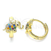 Oro Laminado Huggie Hoop, Gold Filled Style Elephant Design, with Multicolor Cubic Zirconia, Polished, Golden Finish, 02.210.0610.2.15