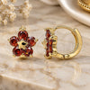 Oro Laminado Huggie Hoop, Gold Filled Style Flower and Star Design, with Garnet Cubic Zirconia, Polished, Golden Finish, 02.210.0611.12