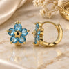 Oro Laminado Huggie Hoop, Gold Filled Style Flower and Star Design, with Blue Topaz Cubic Zirconia, Polished, Golden Finish, 02.210.0611.1.12
