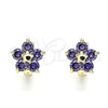 Oro Laminado Huggie Hoop, Gold Filled Style Flower and Star Design, with Amethyst Cubic Zirconia, Polished, Golden Finish, 02.210.0611.2.12