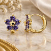 Oro Laminado Huggie Hoop, Gold Filled Style Flower and Star Design, with Amethyst Cubic Zirconia, Polished, Golden Finish, 02.210.0611.2.12