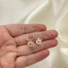 Oro Laminado Huggie Hoop, Gold Filled Style Flower and Star Design, with Pink Cubic Zirconia, Polished, Golden Finish, 02.210.0611.3.12