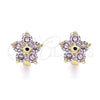 Oro Laminado Huggie Hoop, Gold Filled Style Flower and Star Design, with Pink Cubic Zirconia, Polished, Golden Finish, 02.210.0611.3.12