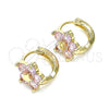 Oro Laminado Huggie Hoop, Gold Filled Style Flower and Star Design, with Pink Cubic Zirconia, Polished, Golden Finish, 02.210.0611.3.12