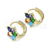 Oro Laminado Huggie Hoop, Gold Filled Style Flower and Star Design, with Multicolor Cubic Zirconia, Polished, Golden Finish, 02.210.0611.4.12