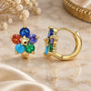 Oro Laminado Huggie Hoop, Gold Filled Style Flower and Star Design, with Multicolor Cubic Zirconia, Polished, Golden Finish, 02.210.0611.4.12