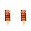 Oro Laminado Huggie Hoop, Gold Filled Style Baguette Design, with Garnet Cubic Zirconia, Polished, Golden Finish, 02.210.0612.12