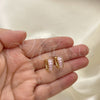 Oro Laminado Huggie Hoop, Gold Filled Style Baguette Design, with Pink Cubic Zirconia, Polished, Golden Finish, 02.210.0612.1.12