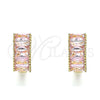 Oro Laminado Huggie Hoop, Gold Filled Style Baguette Design, with Pink Cubic Zirconia, Polished, Golden Finish, 02.210.0612.1.12