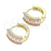 Oro Laminado Huggie Hoop, Gold Filled Style Baguette Design, with Pink Cubic Zirconia, Polished, Golden Finish, 02.210.0612.1.12