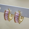 Oro Laminado Huggie Hoop, Gold Filled Style Baguette Design, with Pink Cubic Zirconia, Polished, Golden Finish, 02.210.0612.1.12
