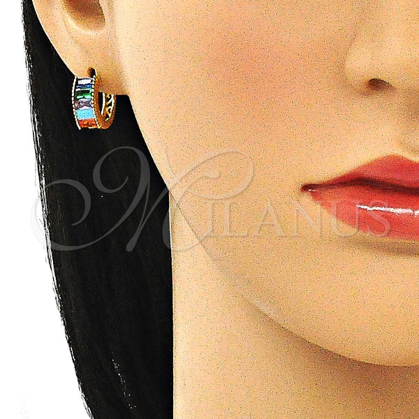 Gold Filled Hoop Earrings — Huggie Hoop Baguette Design with Multicolor Cubic Zirconia — alternate product view — SKU 144909 | Oro Laminado aretes de aro — Huggie Hoop Baguette diseño with Multicolor Cubic Zirconia — SKU 144909