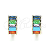 Oro Laminado Huggie Hoop, Gold Filled Style Baguette Design, with Multicolor Cubic Zirconia, Polished, Golden Finish, 02.210.0612.2.12