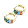 Oro Laminado Huggie Hoop, Gold Filled Style Baguette Design, with Multicolor Cubic Zirconia, Polished, Golden Finish, 02.210.0612.2.12