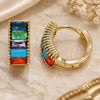 Oro Laminado Huggie Hoop, Gold Filled Style Baguette Design, with Multicolor Cubic Zirconia, Polished, Golden Finish, 02.210.0612.2.12