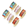 Oro Laminado Huggie Hoop, Gold Filled Style Baguette Design, with Multicolor Cubic Zirconia, Polished, Golden Finish, 02.210.0612.2.12