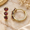 Oro Laminado Huggie Hoop, Gold Filled Style Heart Design, with Garnet Cubic Zirconia, Polished, Golden Finish, 02.210.0614.15