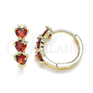 Gold Filled Hoop Earrings — Huggie Hoop Heart Design with Garnet Cubic Zirconia — main product view — SKU 144911 | Oro Laminado aretes de aro — Huggie Hoop corazón diseño with Garnet Cubic Zirconia — SKU 144911