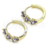 Oro Laminado Huggie Hoop, Gold Filled Style Heart Design, with Amethyst Cubic Zirconia, Polished, Golden Finish, 02.210.0614.2.15