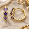 Oro Laminado Huggie Hoop, Gold Filled Style Heart Design, with Amethyst Cubic Zirconia, Polished, Golden Finish, 02.210.0614.2.15