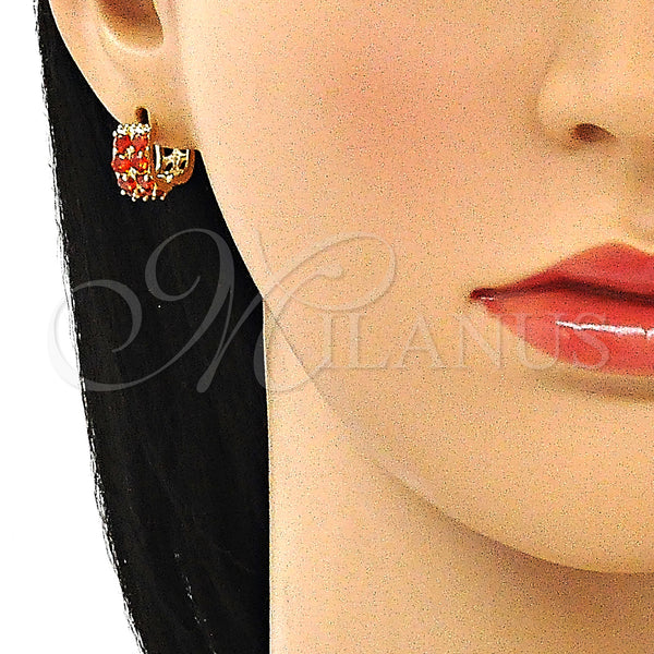Gold Filled Hoop Earrings — Huggie Hoop with Garnet Cubic Zirconia Polished 02. — alternate product view — SKU 144914 | Oro Laminado aretes de aro — Huggie Hoop with Garnet Cubic Zirconia pulido 02. — SKU 144914