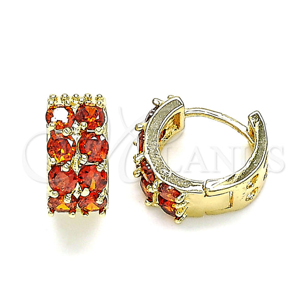 Gold Filled Hoop Earrings — Huggie Hoop with Garnet Cubic Zirconia Polished 02. — main product view — SKU 144914 | Oro Laminado aretes de aro — Huggie Hoop with Garnet Cubic Zirconia pulido 02. — SKU 144914