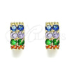 Oro Laminado Huggie Hoop, Gold Filled Style with Multicolor Cubic Zirconia, Polished, Golden Finish, 02.210.0615.1.12