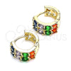 Oro Laminado Huggie Hoop, Gold Filled Style with Multicolor Cubic Zirconia, Polished, Golden Finish, 02.210.0615.1.12