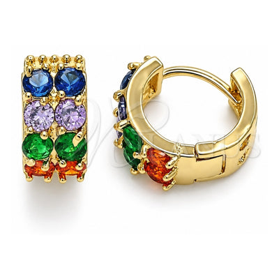 Oro Laminado Huggie Hoop, Gold Filled Style with Multicolor Cubic Zirconia, Polished, Golden Finish, 02.210.0615.1.12