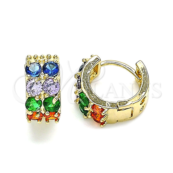 Gold Filled Hoop Earrings — Huggie Hoop with Multicolor Cubic Zirconia Polished 02. — main product view — SKU 144915 | Oro Laminado aretes de aro — Huggie Hoop with Multicolor Cubic Zirconia pulido 02. — SKU 144915
