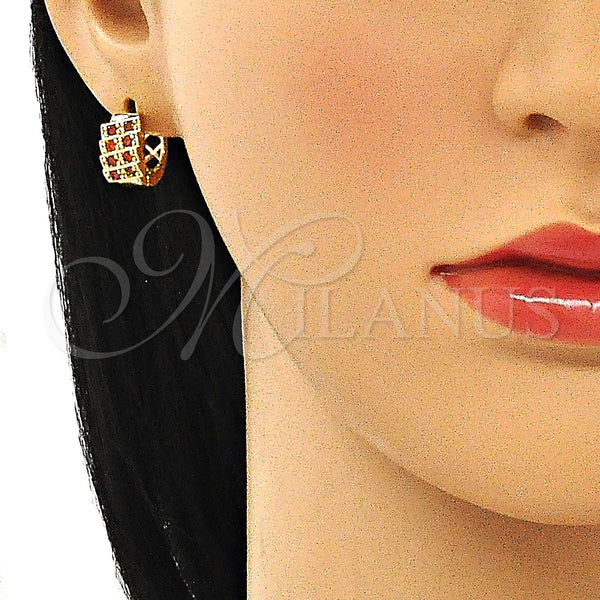 Gold Filled Hoop Earrings — Huggie Hoop with Garnet Cubic Zirconia Polished 02. — alternate product view — SKU 144916 | Oro Laminado aretes de aro — Huggie Hoop with Garnet Cubic Zirconia pulido 02. — SKU 144916