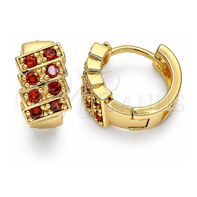 Oro Laminado Huggie Hoop, Gold Filled Style with Garnet Cubic Zirconia, Polished, Golden Finish, 02.210.0616.12