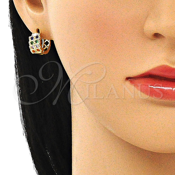 Gold Filled Hoop Earrings — Huggie Hoop with Multicolor Cubic Zirconia Polished 02. — alternate product view — SKU 144917 | Oro Laminado aretes de aro — Huggie Hoop with Multicolor Cubic Zirconia pulido 02. — SKU 144917